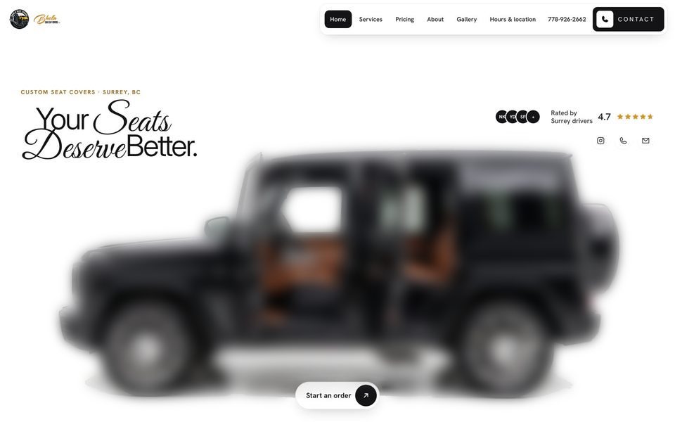 A BarnX homepage for Bhola Seat Covers, sketched first and then built