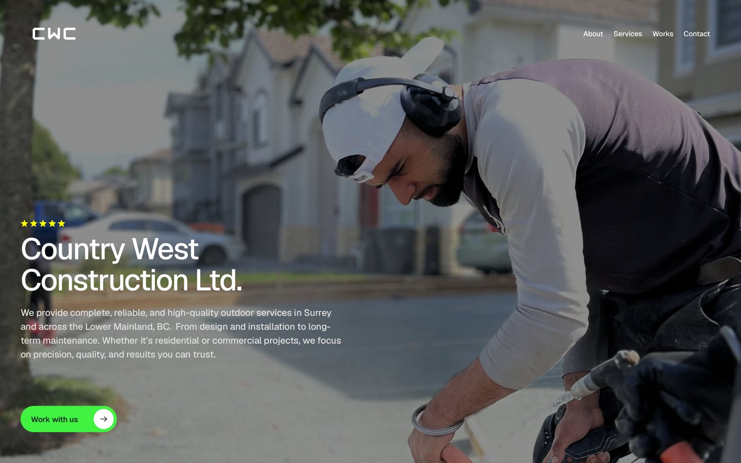 Country West Construction website, homepage on desktop