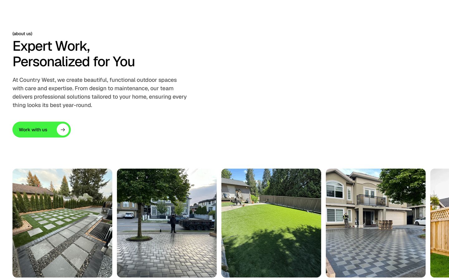 Country West Construction website, about section on desktop