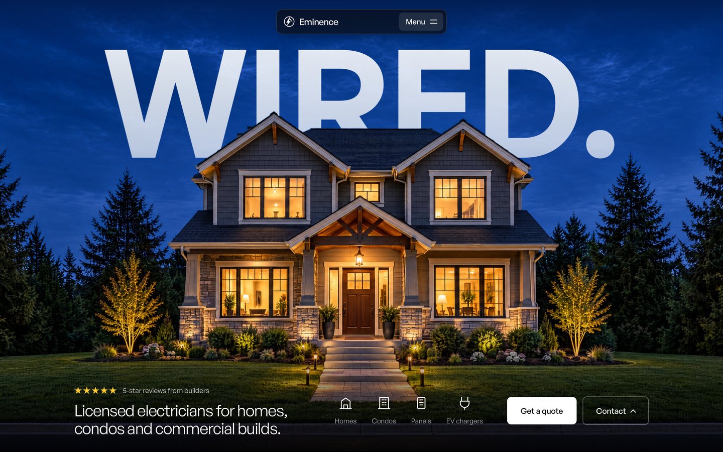 Eminence Electric website, homepage on desktop